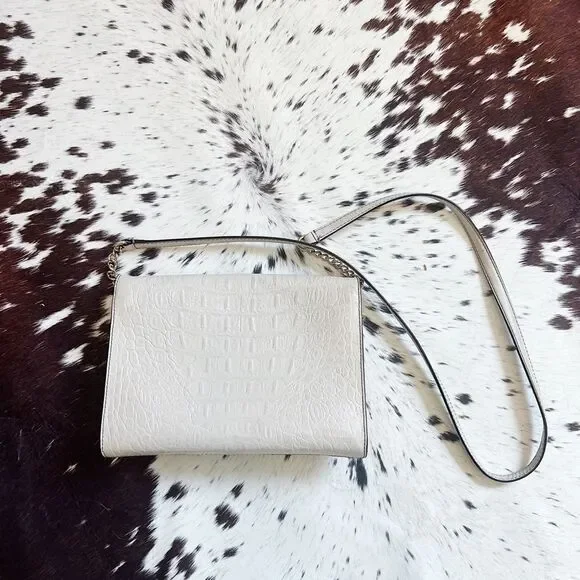 Kate Spade Orchard Valley Fiona Neutral Crocodile Embossed Crossbody Bag Chain